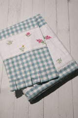 Bedsheets - Queen Premium check floral embroidery bedsheet