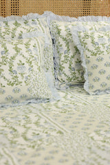 Bedsheets - Premium Queen floral printed lace bedsheet with cushion covers bud