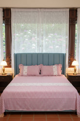Bedsheets - King Premium check floral embroidery bedsheet