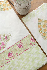 Bedsheets - Queen percale cotton handblock white lily bedsheets