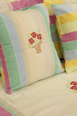 Pastel Stripe Premium Embroidery Cotton King Size Bedspread Set Cottage collections 3