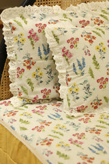 Bedsheets - Premium King floral printed lace bedsheet with cushion covers bud