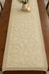 Embroidered Floral 6 Seater Table Runner with Lace Border