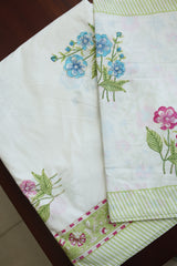 Bedsheets - King percale cotton handblock white lily bedsheets