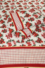 Bedsheets - Queen Premium check floral embroidery bedsheet Xmas theme edition