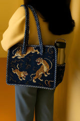 Quilted Lunch bag with bottle pocket outside(Tote bag)