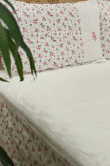 Floral Print & Cross-Stitch Embroidery Handloom Cotton Bedspread Set