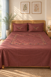 Queen Size Premium Machine Embroidery Bedsheet Set with 2 Pillow Covers (90x100)