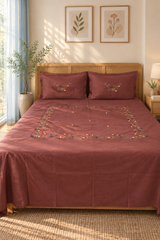 Queen Size Premium Machine Embroidery Bedsheet Set with 2 Pillow Covers (90x100)