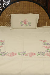 Bedsheets - single premium machine embroidery White bedsheets