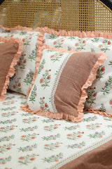 Bedsheets - Premium Queen floral printed lace bedsheet with cushion covers bud