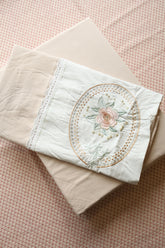 Vintage King Machine Embroidery Bedsheet with Lace Trim