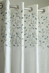 Premium White Opaque Curtain with Blue Floral Embroidery