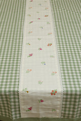 Table cloth - Check embroidery (6Seater-Green)