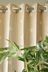 Curtains - jute beige opaque embroidery curtains