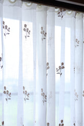 Floral embroidery sheer Curtain : Brown shine