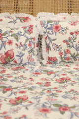 Bedsheets - Premium king floral printed lace bedsheet with cushion covers rosebud