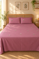 King Size Premium Machine Embroidery Bedsheet Set with 2 Pillow Covers (108x108)