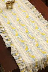Onam Handblock Table Runner with Ruffled Edges - 4 seater