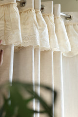 Ivory Lace Crochet with hakoba frill opaque curtains cottage frills