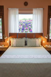 Bedsheets - King Premium check floral embroidery bedsheet
