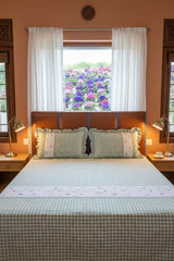 Bedsheets - King Premium check floral embroidery bedsheet