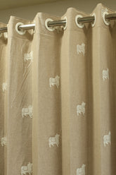 Curtains - jute beige opaque embroidery curtains