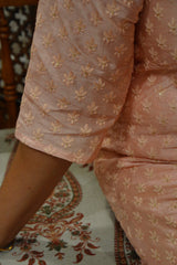 Slub silk embroidery kurti - Pink