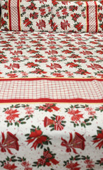 Bedsheets - Queen Premium check floral embroidery bedsheet Xmas theme edition
