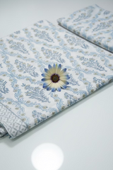 Bedsheets - King percale cotton handblock white lily bedsheets