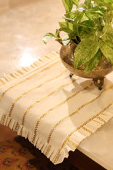 Onam Striped Table Runner with Ruffled Edges - 8seater