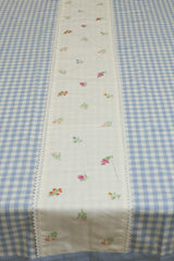 Table cloth - Check embroidery (6 Seater-blue)