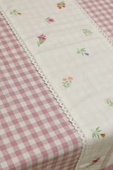 Table cloth - Check embroidery (6 Seater - Pink)