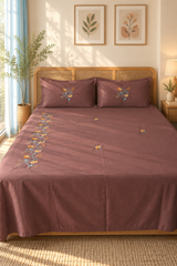 Queen Size Premium Machine Embroidery Bedsheet Set with 2 Pillow Covers (90x100)