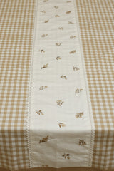 Table cloth - Check embroidery (6 Seater-brown)