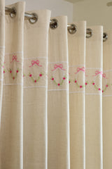 Curtains - Embroidery designer opaque curtains Blush bow