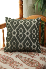 Dark Green Geometric Tufted Cushion Cover