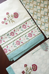 Bedsheets - King percale cotton handblock white lily bedsheets