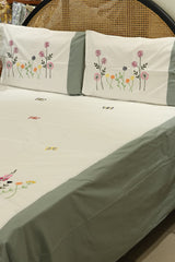 King Size Premium Machine Embroidery Bedsheet Set with 2 Pillow Covers (108x108")