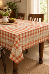 Classic Checkered 6 -Seater Tablecloth with Embroidered Lace Border POT
