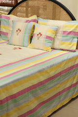 Pastel Stripe Premium Embroidery Cotton King Size Bedspread Set Cottage collections 3