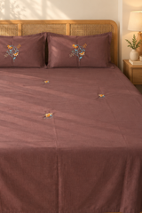 Queen Size Premium Machine Embroidery Bedsheet Set with 2 Pillow Covers (90x100)