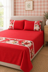 Bedsheets - Queen Premium floral Lace bedsheet Xmas theme edition