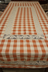 Classic Checkered 6 -Seater Tablecloth with Embroidered Lace Border