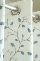 Premium White Opaque Curtain with Blue Floral Embroidery