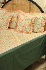 Bedsheets - Premium king floral printed lace bedsheet with cushion covers bud