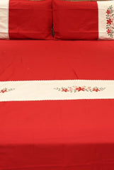 Bedsheets - Queen Premium check floral embroidery bedsheet Xmas theme edition