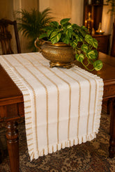 Onam Striped Table Runner with Ruffled Edges - 6 seater