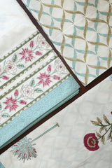 Bedsheets - King percale cotton handblock white lily bedsheets