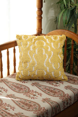 Yellow Tufted Geometric Pattern Cushion Cover